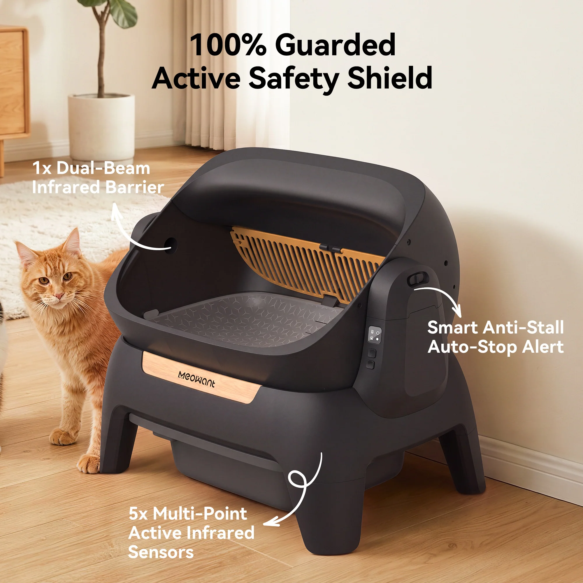 Arenero autolimpiante para gatos Meowant MW-SC10 con tapa abierta, negro