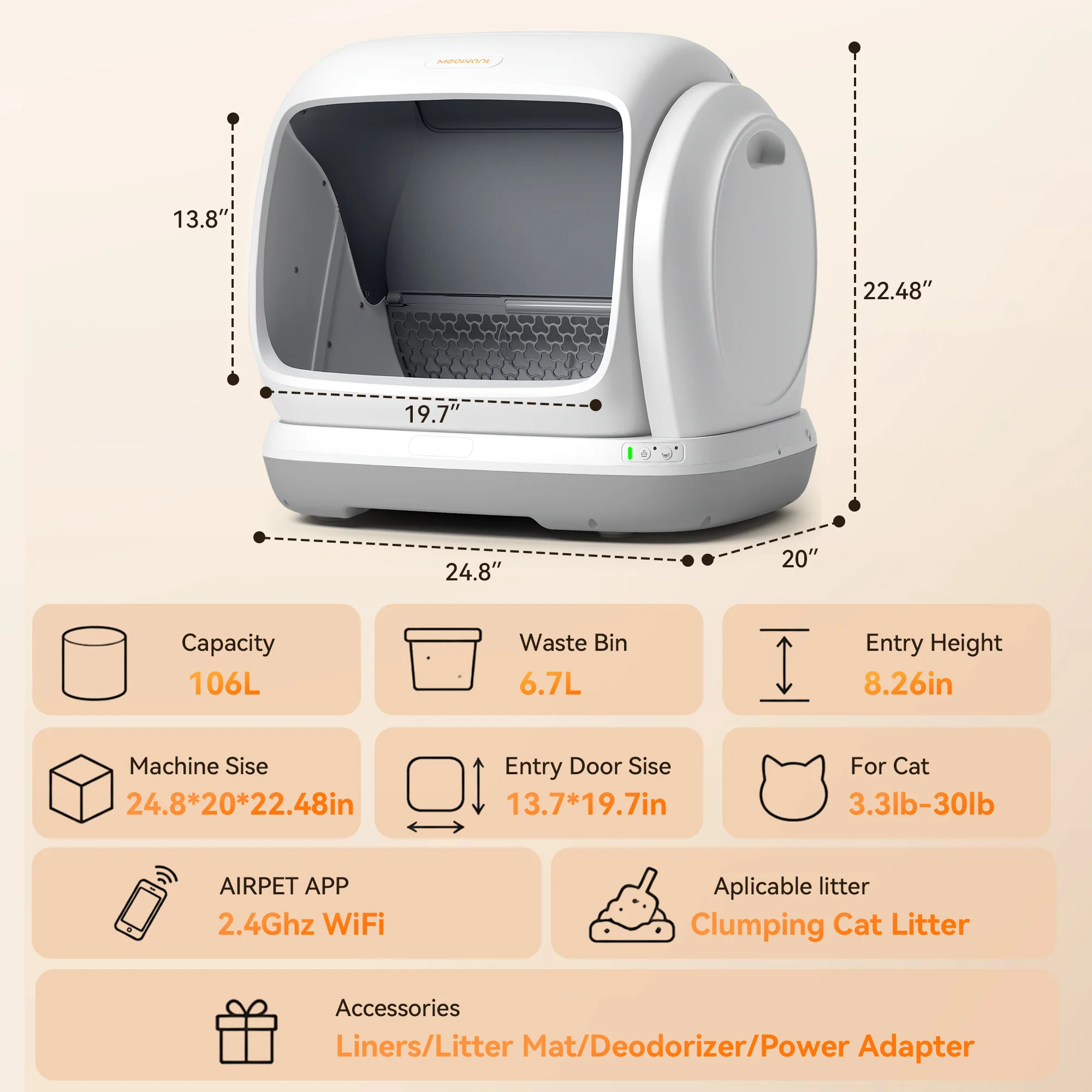 Caixa de areia autolimpante para gatos Meowant – MW-SC09 (Cinza)