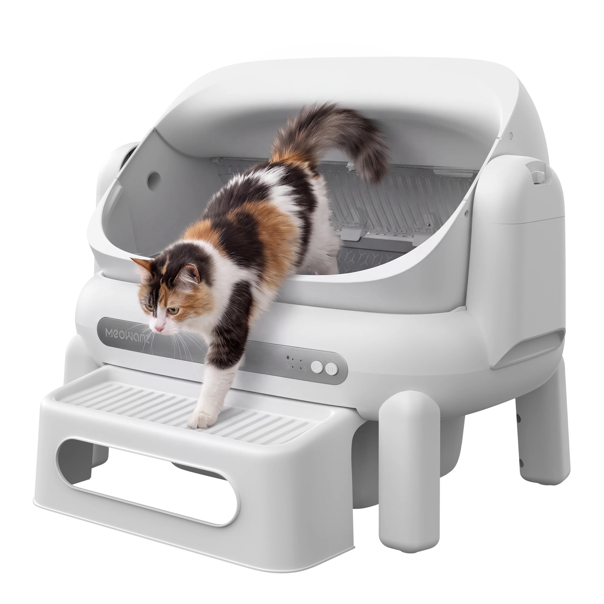 Arenero autolimpiante para gatos con tapa abierta Meowant con escalón – MW-SC11