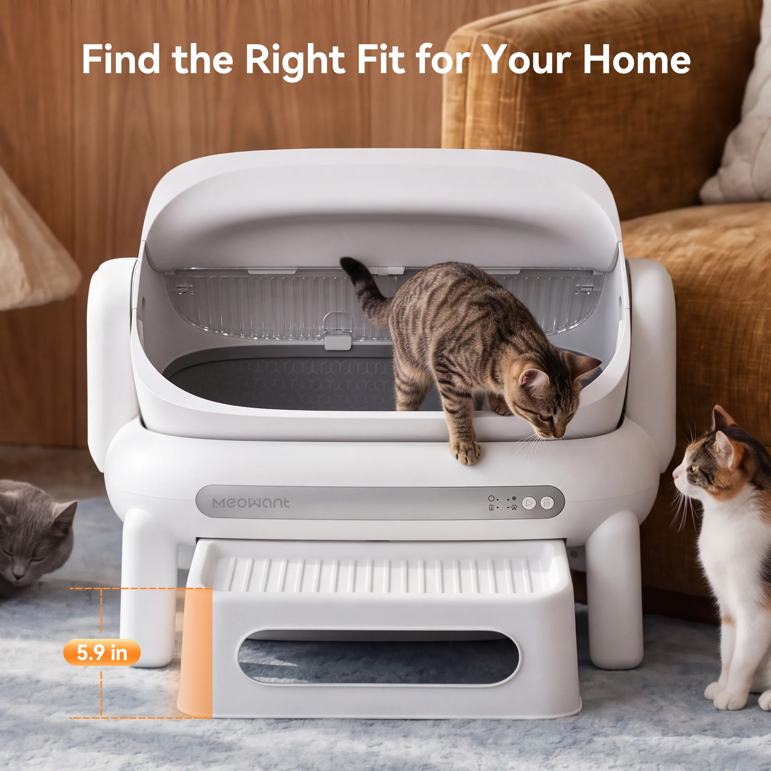 Arenero autolimpiante para gatos con tapa abierta Meowant con escalón – MW-SC11