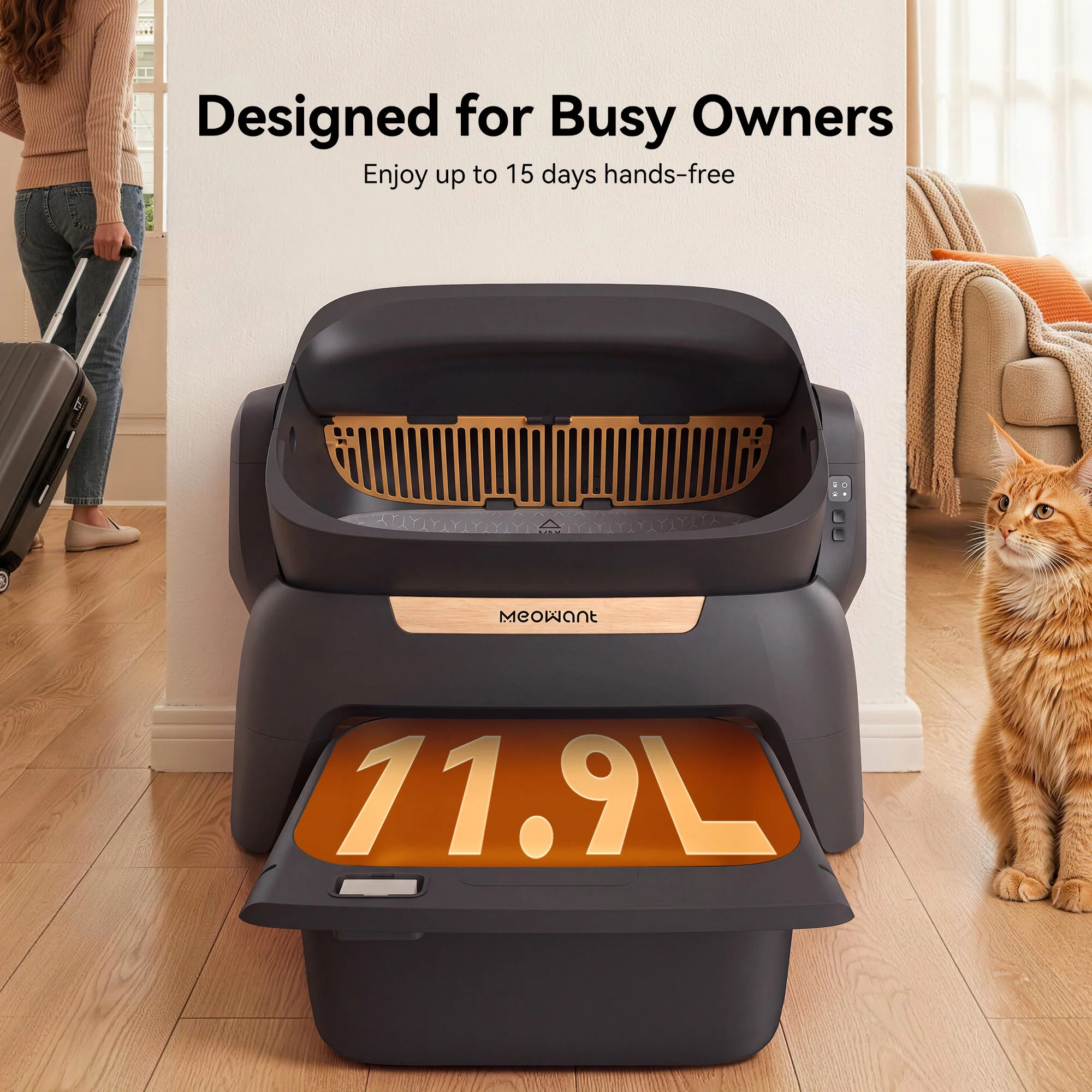 Meowant MW-SC10 오픈탑 자동 청소 고양이 화장실, 블랙