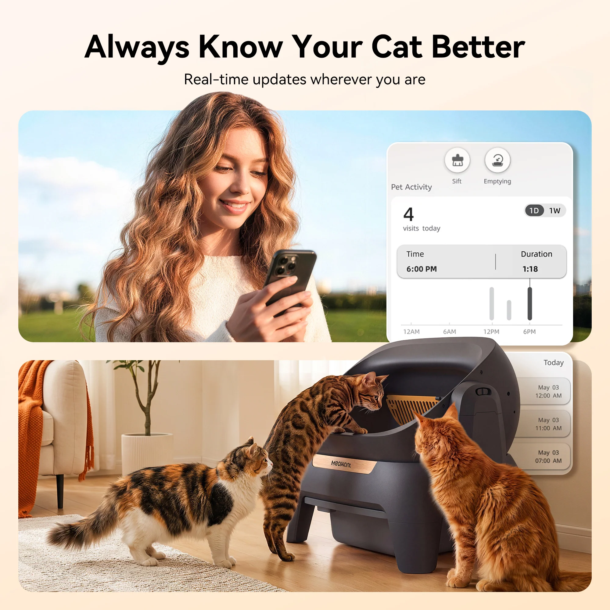 Meowant MW-SC10 오픈탑 자동 청소 고양이 화장실, 블랙